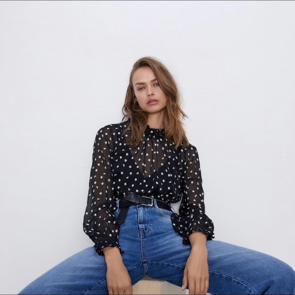 Zara Tops - Zara contrasting embroidery blouse NWT